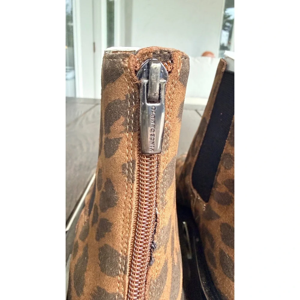 Vince Camuto Leopard Print Lug Sole Suede Ankle Boots Brown Black Size 8